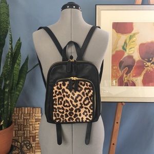 Black leather with animal print backpack